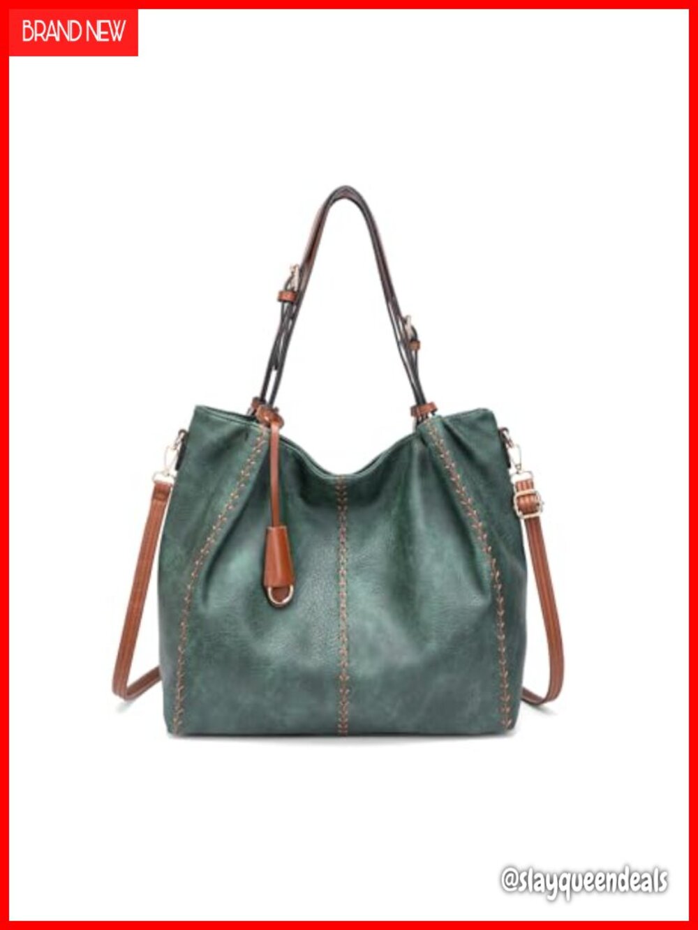 Vintage PU Hobo Shoulder Bag, Bucket Tote with Rivet Detail Purse
